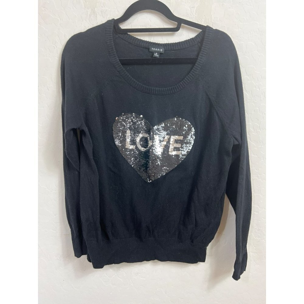 Torrid Sz 0 (US 12 US L) Black 100% Cotton "LOVE" sweater with Sequin Detail